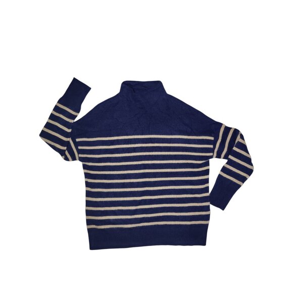 Magaschoni 100% Cashmere Mock Neck Striped Navy blue (SOLD) - Picture 4 of 7